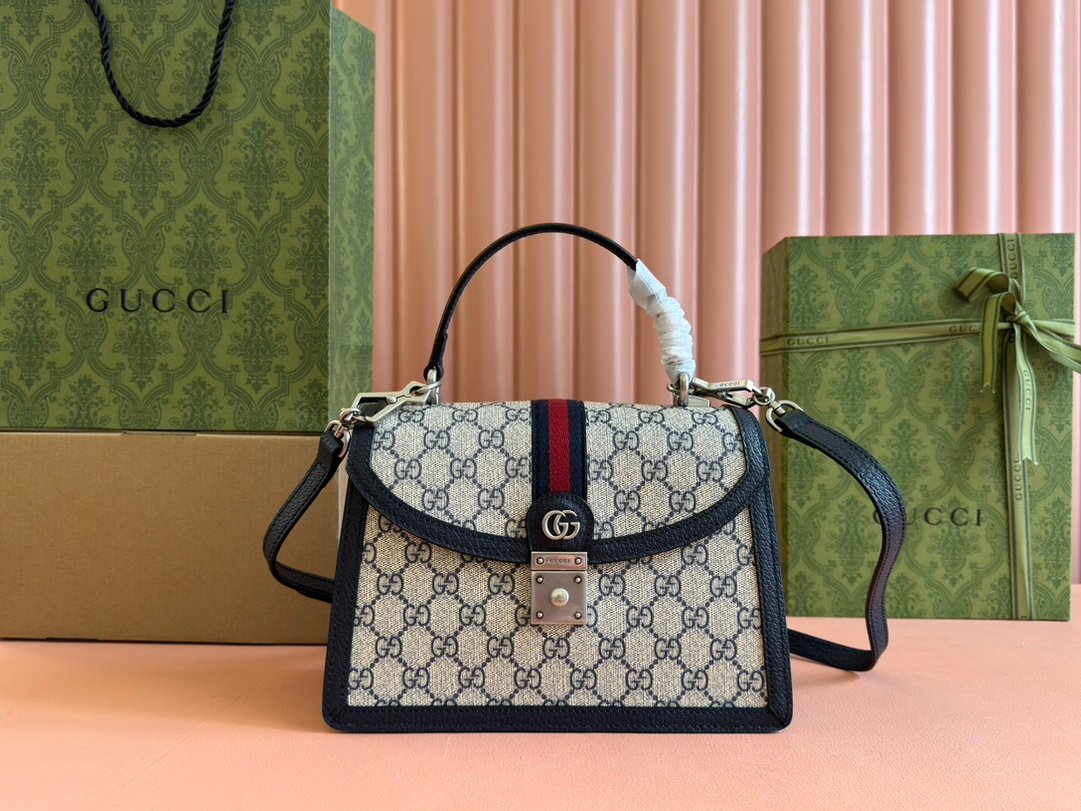 Gucci Ophidia 651055 Beige Ebony GG Supreme with black leather trim 25x17 5x7cm crossbody everyday