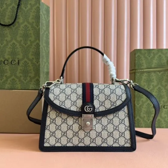 Gucci Ophidia 651055 Beige Ebony GG Supreme with black leather trim 25x17 5x7cm crossbody 1 1 Replica