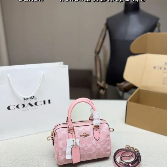Coach Rowan Pink Signature Jacquard mini 17cm crossbody Premium Replica