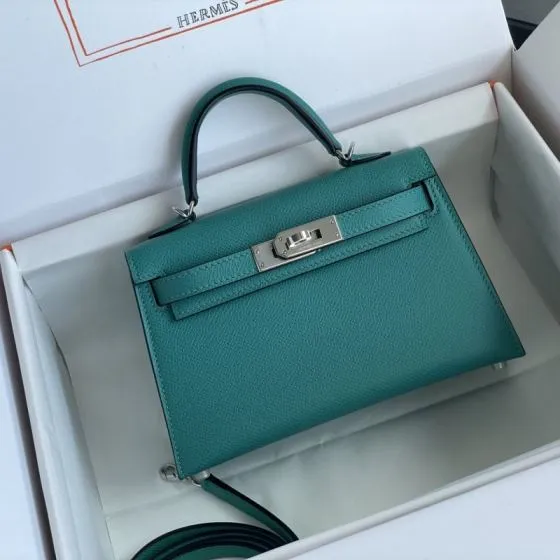 Hermes Mini Kelly II Turquoise mini crossbody Premium Replica