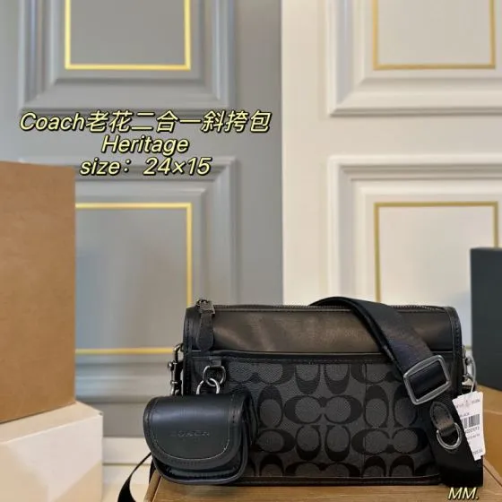 Coach Heritage Black Signature Coated Canvas 24x15cm crossbody Top Quality Replica