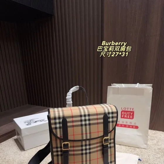 Burberry Vintage Check with black leather trim 27 31cm backpack AAA Quality Replica