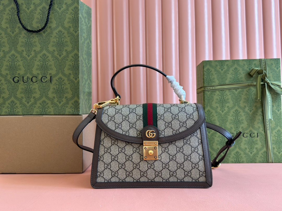 Gucci Ophidia 651055 GG Supreme Beige Ebony 25x17 5x7cm top handle crossbody everyday