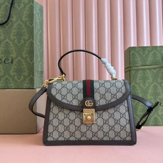 Gucci Ophidia 651055 GG Supreme Beige Ebony 25x17 5x7cm top handle crossbody 1 1 Replica
