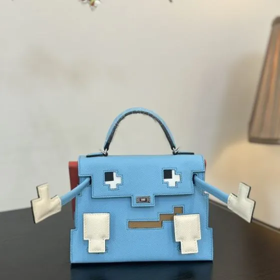 Hermes Mosaic Blue Epsom leather top handle 1 1 Replica