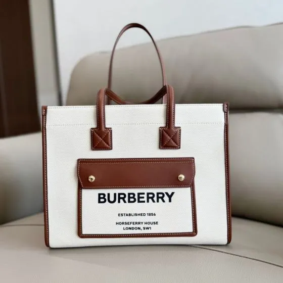 Burberry Horseferry Natural canvas with brown leather trim 26x20x12cm tote bag AAA Quality Replica