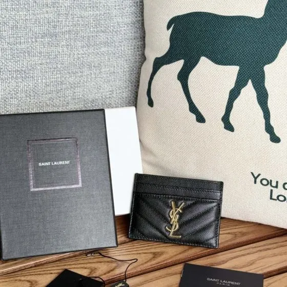 Saint Laurent Classic Card Holder Black grained leather everyday — Top Quality Replica