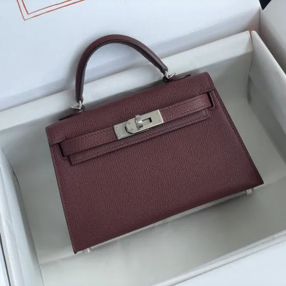 Hermes Kelly Burgundy mini crossbody Top Quality Replica
