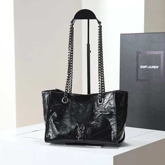 Saint Laurent Niki Black crinkled patent shoulder — AAA Quality Replica