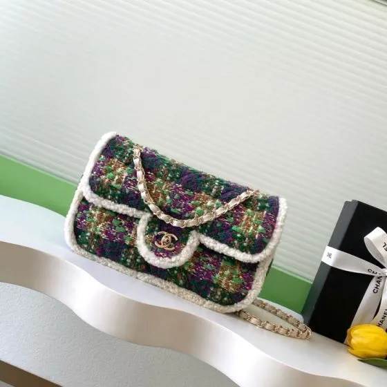 Chanel CF Purple Green Tweed shoulder 1 1 Replica