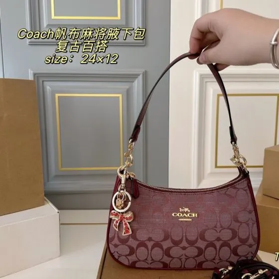 Coach Burgundy signature chambray 24x12cm shoulder Premium Replica