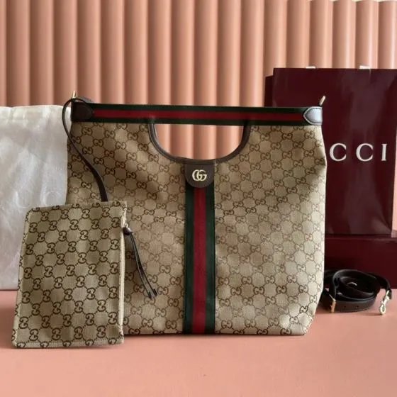 Gucci Giglio Beige GG canvas with Web stripe tote 1 1 Replica