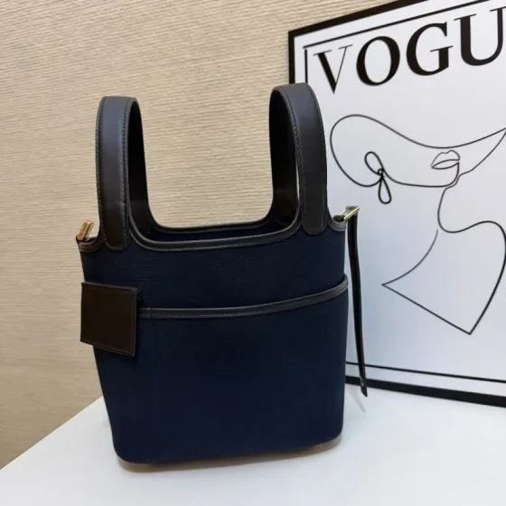 Hermes Cargo Picotin Navy canvas with black leather 18cm everyday — AAA Quality Replica