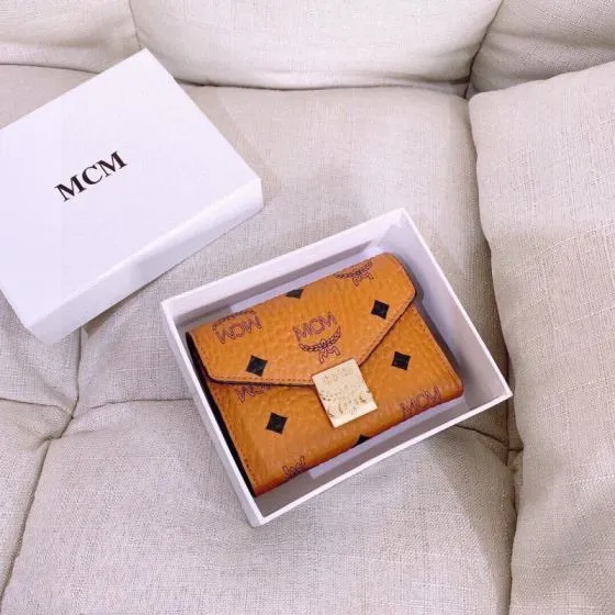 MCM Cognac Visetos small wallet on chain Top Quality Replica