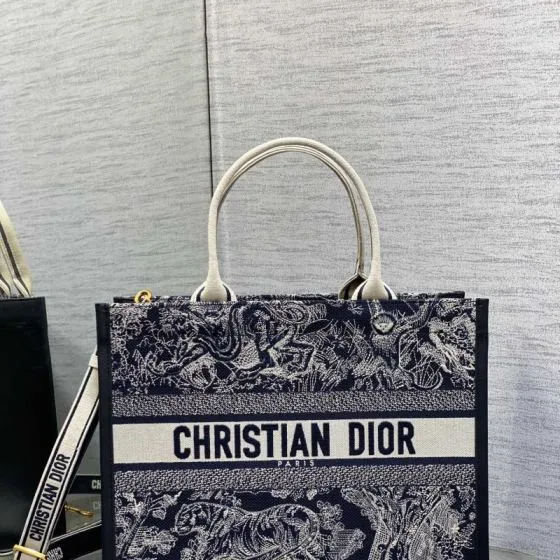 Dior Book Tote Navy and White Oblique embroidery — 1:1 Replica