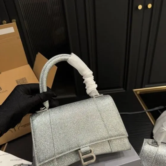 Balenciaga Hourglass Glitter silver 22 14cm 19 11cm crossbody Premium Replica