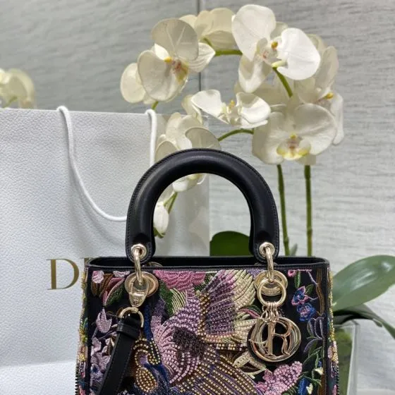Dior Lady Black floral beaded embroidery shoulder 1 1 Replica
