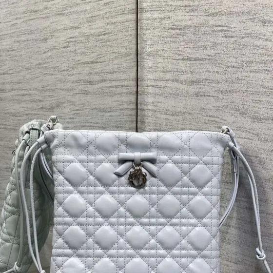 Dior Lady Drawstring Bucket Bag Light Blue shoulder AAA Quality Replica