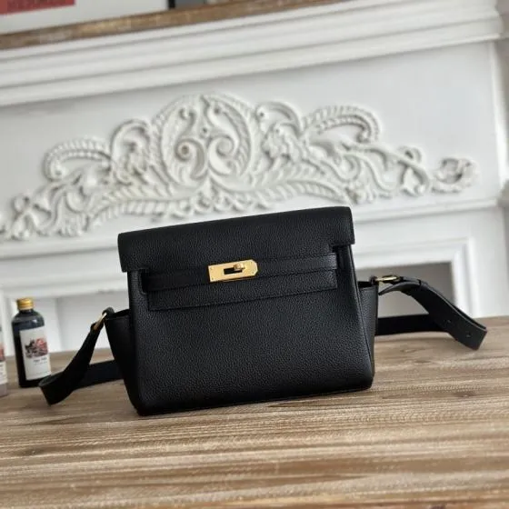 Hermes Kelly Messenger Black Togo crossbody AAA Quality Replica