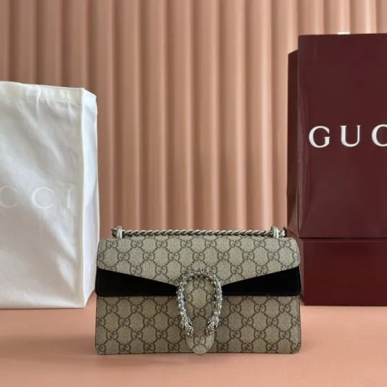 Gucci Dionysus GG Supreme beige ebony with black leather shoulder Premium Replica
