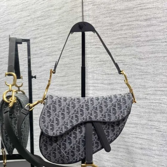 Dior Saddle Gray Black Oblique crossbody Premium Replica