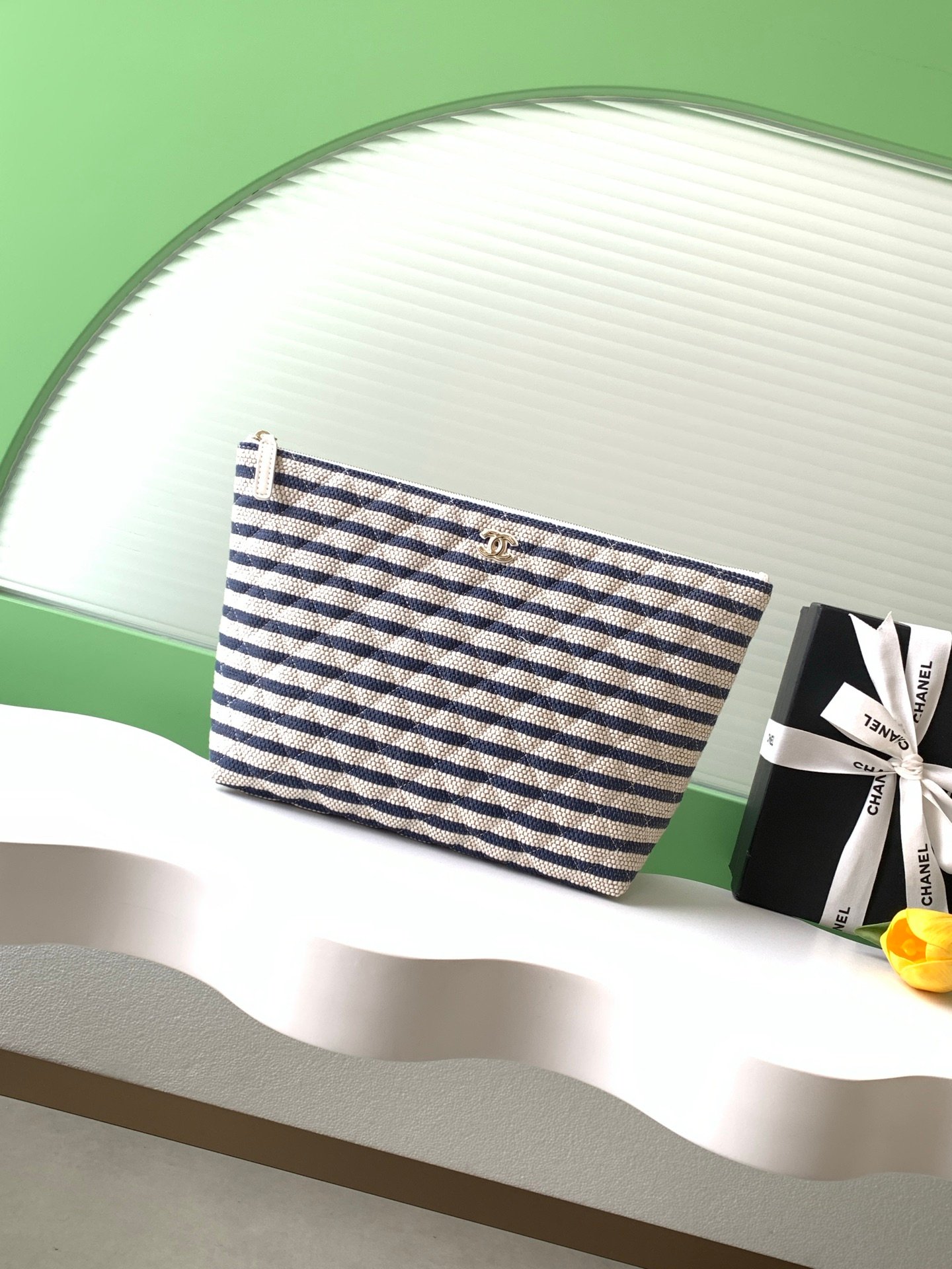 Chanel Blue and Beige Striped Fabric everyday