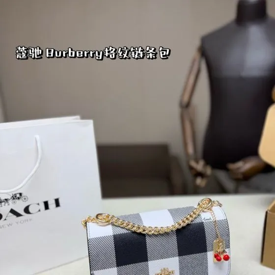Coach Black and white plaid Blue and white plaid 21cm crossbody Top Quality Replica