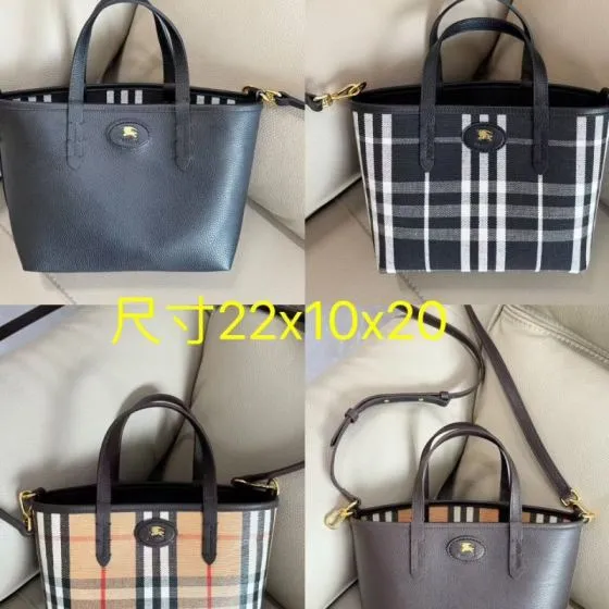 Burberry Black Black Check Brown Check Coated Linen with Calfskin 22x10x20cm mini tote 1 1 Replica