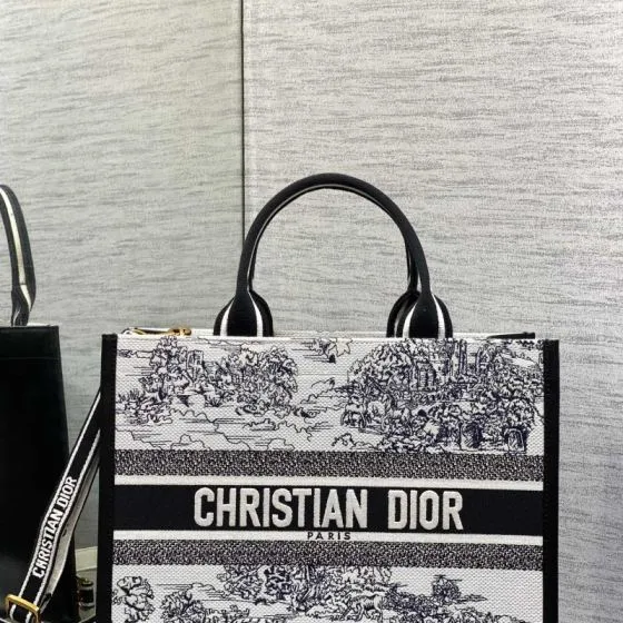 Dior Book Tote Black and White Toile de Jouy Canvas medium — Top Quality Replica