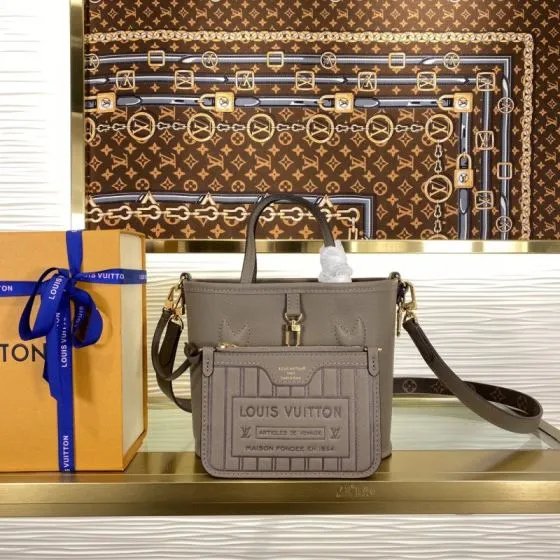 Louis Vuitton Neverfull Bandouli re Inside Out BB Taupe Greige leather BB crossbody Top Quality Replica