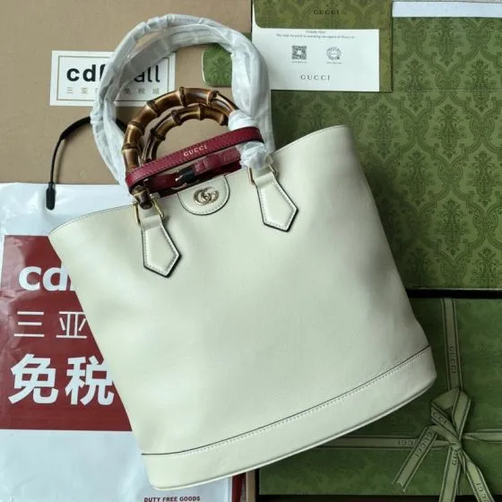 Gucci Diana White leather tote Top Quality Replica