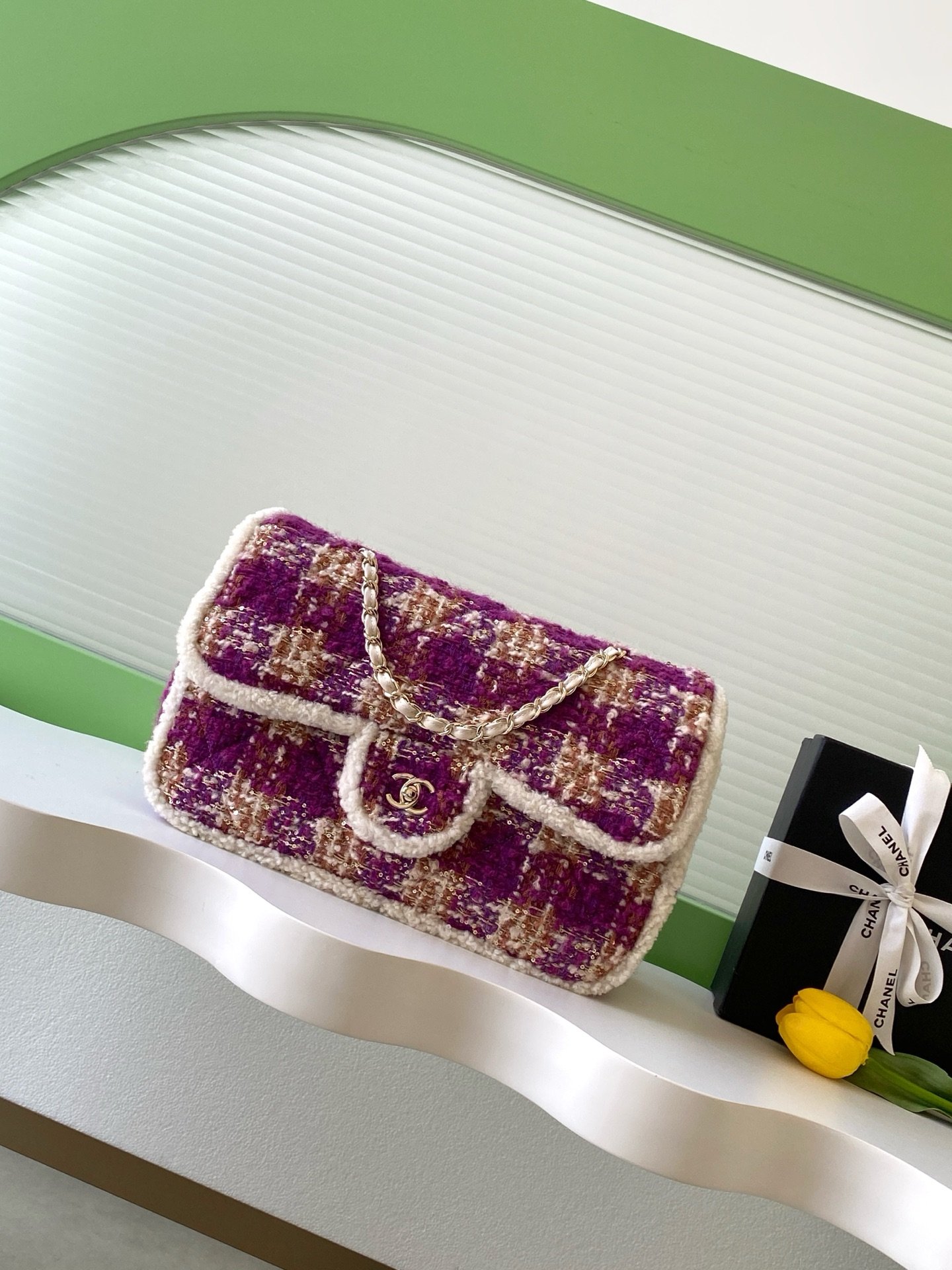 Chanel Classic Flap Purple Tweed shoulder everyday
