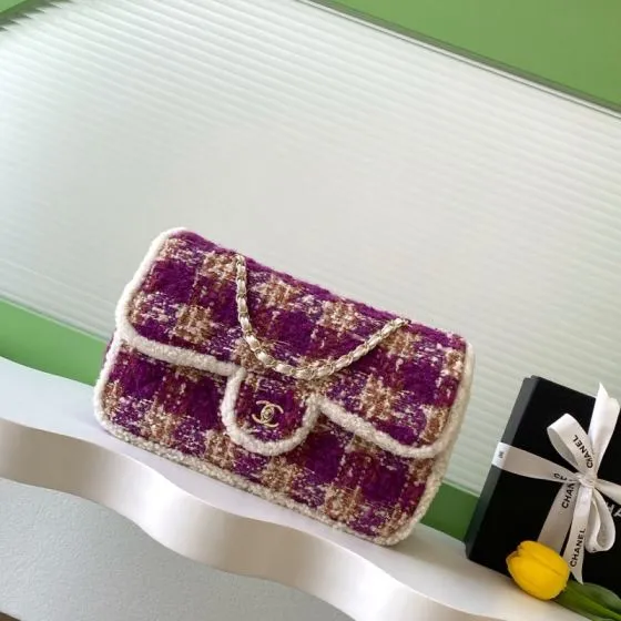 Chanel Classic Flap Purple Tweed shoulder Premium Replica