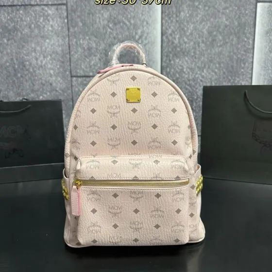 MCM Stark Pink Visetos 30 37cm backpack Premium Replica