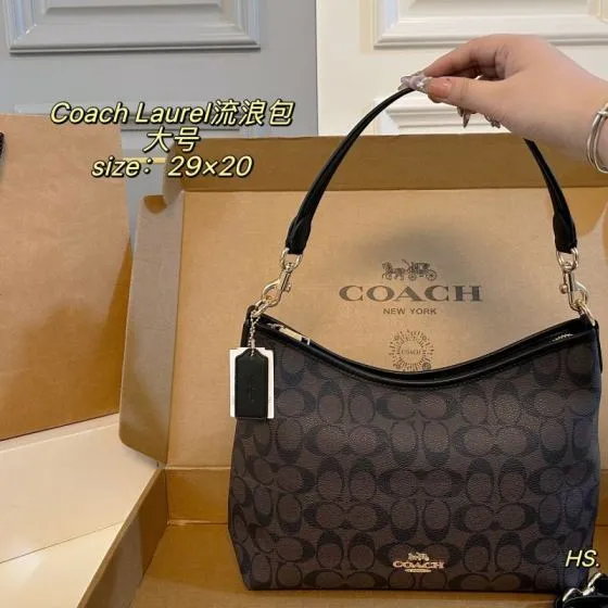 Coach Laurel Brown Signature Canvas with Black Trim 29x20cm large shoulder 1 1 Replica