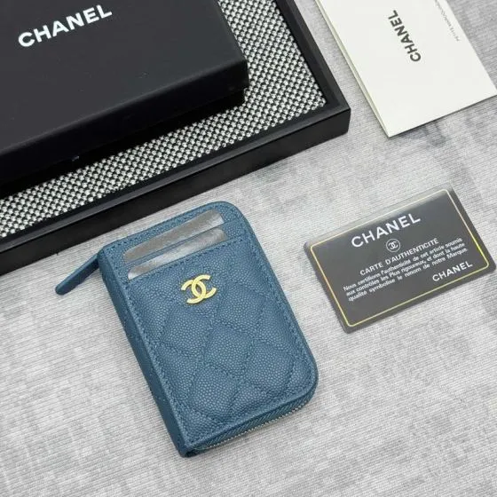Chanel Blue caviar quilted leather card holder 1 1 Replica