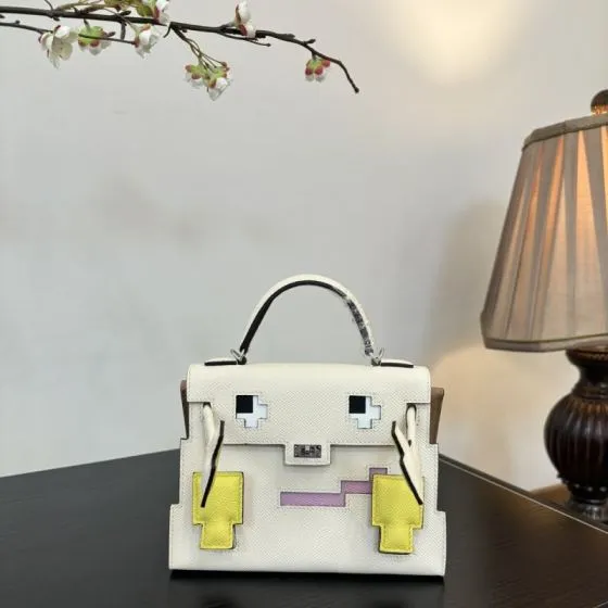 Hermes Mosaic White Epsom with multicolor accents mini top handle Premium Replica