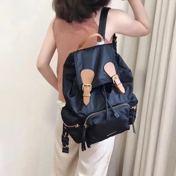 Burberry Black nylon with tan leather trim 32x40x15cm backpack Top Quality Replica