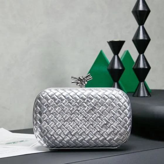 Bottega Veneta Silver Intrecciato leather 20x12cm clutch Top Quality Replica