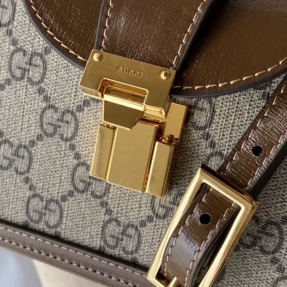 Gucci GG Supreme Beige Ebony with Brown Leather shoulder 1 1 Replica