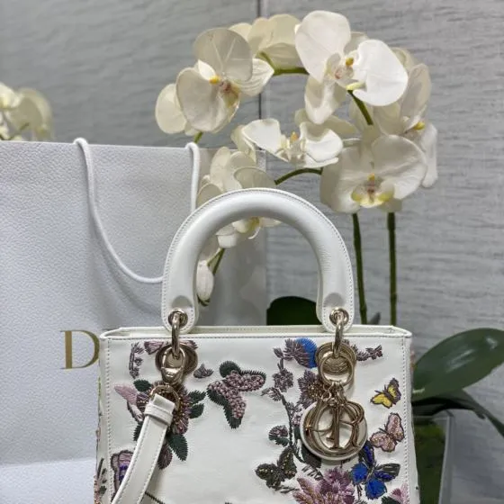 Dior Lady White embroidered floral shoulder Top Quality Replica