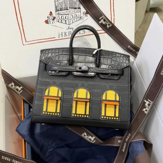 Hermes Birkin 20 Black Gray 20 top handle — Premium Replica