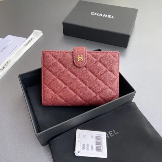 Chanel Dark pink caviar wallet AAA Quality Replica
