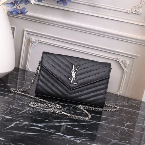 Saint Laurent Monogram Envelope Chain Wallet Black 22x15x6cm crossbody — AAA Quality Replica