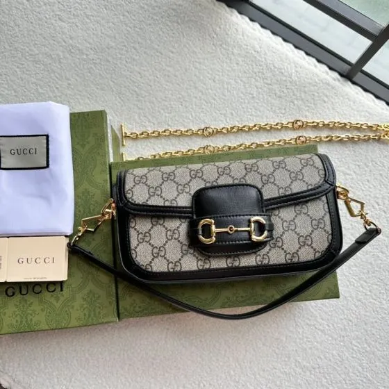 Gucci Horsebit 1955 Beige Black GG Supreme crossbody 1 1 Replica