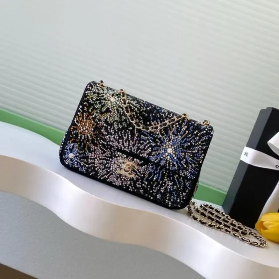 Chanel CF Black multicolor rhinestone small evening Premium Replica