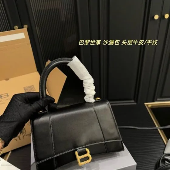 Balenciaga Hourglass Black smooth leather 22 14cm crossbody AAA Quality Replica