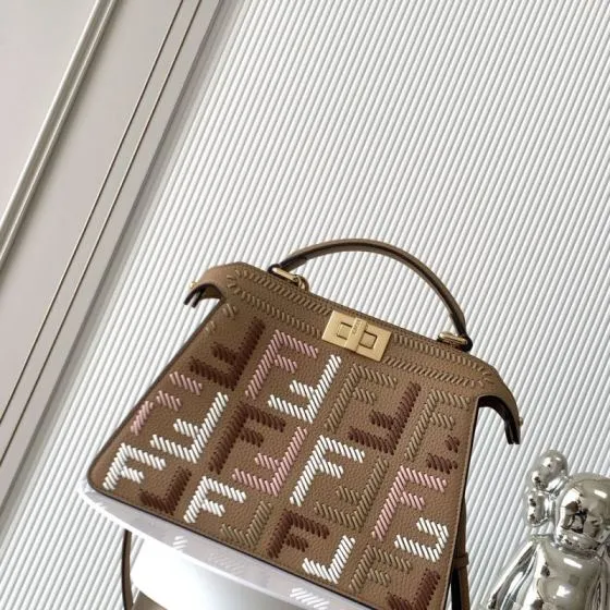 Fendi Peekaboo Brown 33x22x14cm shoulder bag Top Quality Replica