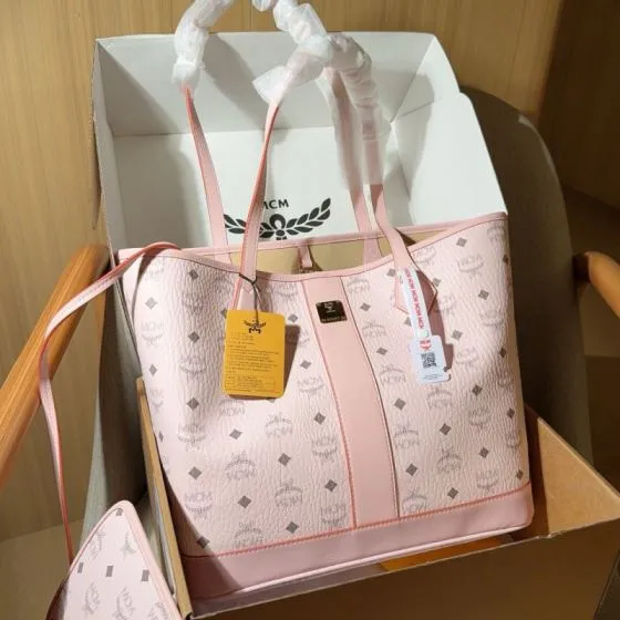 MCM Toni Pink Visetos 35x17x30cm tote Top Quality Replica