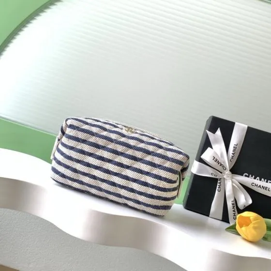 Chanel Coco Beach Pouch Blue and White Striped Canvas everyday 1 1 Replica